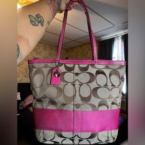 Coach Pink and Brown Signature Tote
